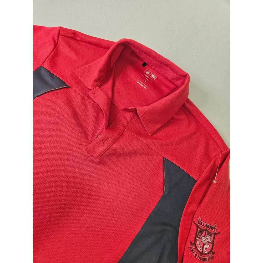Adidas Golf Polo Mens Large Red Climalite Killarney Golf Fishing Club Ireland